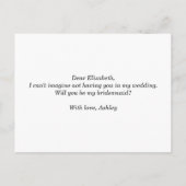 Zal je mijn bruidsmeisje zijn? Zwart en wit script Uitnodiging Briefkaart (Achterkant)