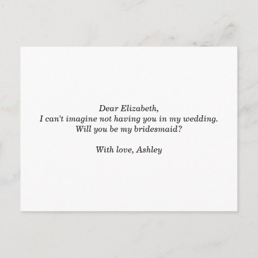 Zal je mijn bruidsmeisje zijn? Zwart en wit script Uitnodiging Briefkaart (Achterkant)