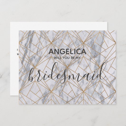 Zal je mijn bruidsvormig patroon zijn, witte marme uitnodiging briefkaart (Voorkant / Achterkant)