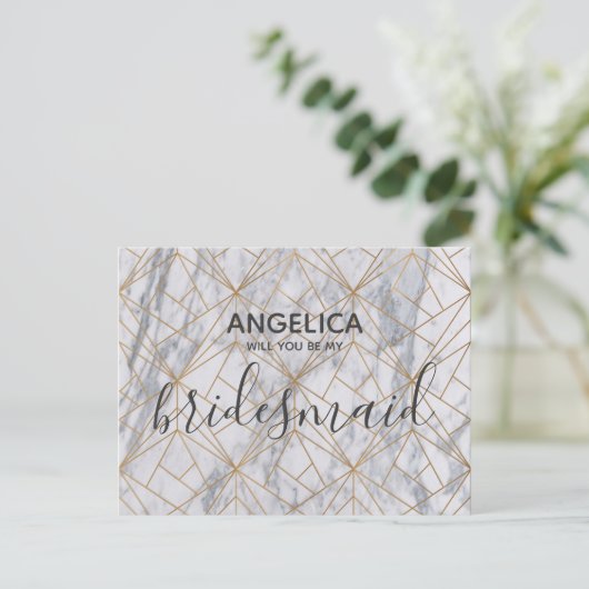 Zal je mijn bruidsvormig patroon zijn, witte marme uitnodiging briefkaart (Staand voorkant)