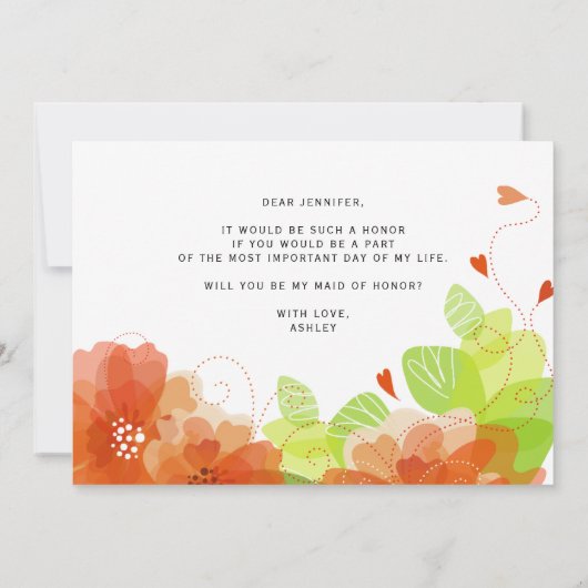 "Zal je mijn eerbewijs zijn" oranje bloemen kaart (Achterkant)