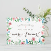 Zal je mijn eremmatron zijn, waterverf bloemen? kaart (Staand voorkant)