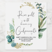 Zal je mijn godouders zijn, nieuwe babyaankondigin wijn etiket (Enkel label)