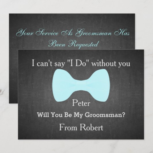 Zal je mijn Groomsman Black Chalk Board Bow worden Kaart (Voorkant / Achterkant)