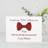 Zal je mijn Groomsman Black Chalk Board Red Bow zi Kaart (Staand voorkant)