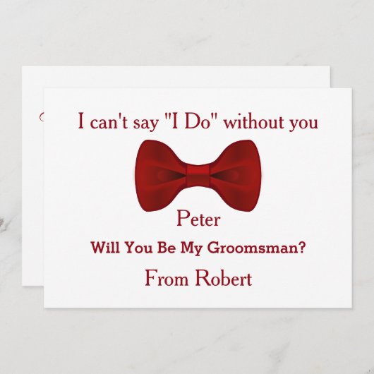 Zal je mijn Groomsman Black Chalk Board Red Bow zi Kaart (Voorkant / Achterkant)