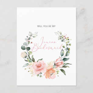 Zal je mijn Jr. Bridesmaid Pink Script Floral zijn Uitnodiging Briefkaart