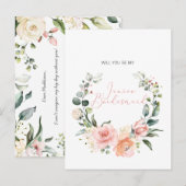 Zal je mijn Jr. Bridesmaid Pink Script Floral zijn Uitnodiging Briefkaart (Voorkant / Achterkant)