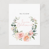 Zal je mijn Jr. Bridesmaid Pink Script Floral zijn Uitnodiging Briefkaart (Voorkant)