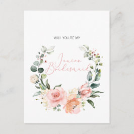 Zal je mijn Jr. Bridesmaid Pink Script Floral zijn Uitnodiging Briefkaart