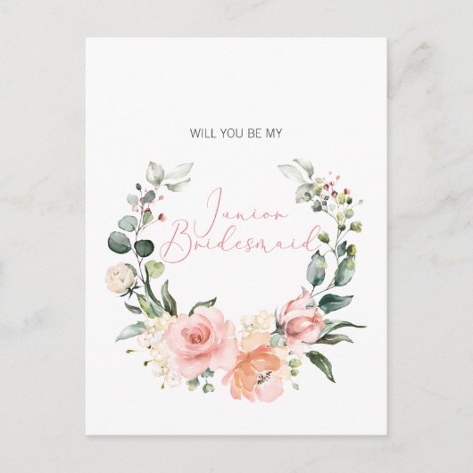 Zal je mijn Jr. Bridesmaid Pink Script Floral zijn Uitnodiging Briefkaart (Voorkant)