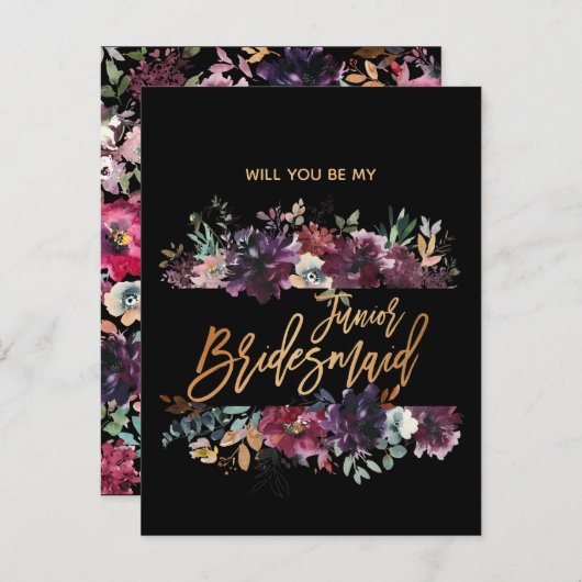 Zal je mijn Junior Bridesmaid Burgundy Marsala zij Uitnodiging Briefkaart (Voorkant / Achterkant)