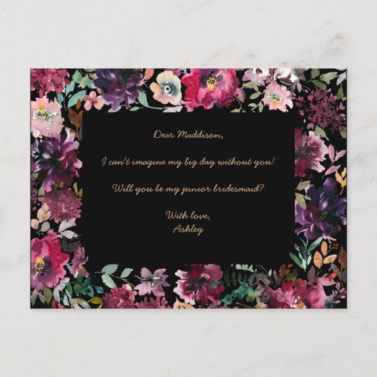 Zal je mijn Junior Bridesmaid Burgundy Marsala zij Uitnodiging Briefkaart (Achterkant)