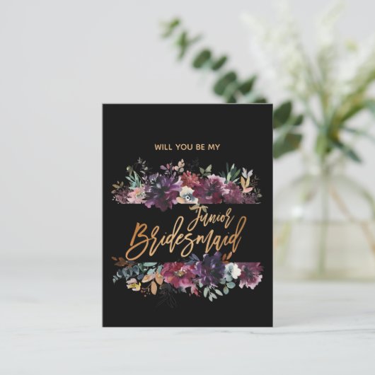 Zal je mijn Junior Bridesmaid Burgundy Marsala zij Uitnodiging Briefkaart (Staand voorkant)