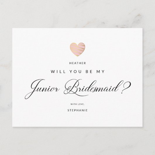 Zal je mijn Junior Bridesmaid roze hart zijn? Briefkaart (Voorkant)