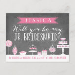 Zal je mijn junior Bridesmaid zijn? | Bridesmaid Kaart<br><div class="desc">Stel je voor aan je bruidsfeestje met deze kaart met een zoet,  snoep thema. "Mijn trouwdag zou niet zo lief zijn zonder jou." Pas de voor- en achterkant aan met uw eigen tekst.</div>