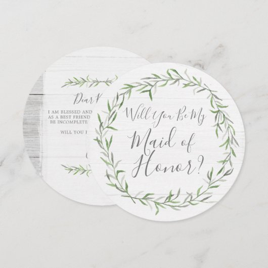 Zal je mijn Maid of Honor Rustiek Hout & Krans Kaart (Voorkant / Achterkant)