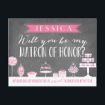 Zal je mijn matron zijn? | Bridesmaid Kaart<br><div class="desc">Stel je voor aan je bruidsfeestje met deze kaart met een zoet,  snoep thema. "Mijn trouwdag zou niet zo lief zijn zonder jou." Pas de voor- en achterkant aan met uw eigen tekst.</div>