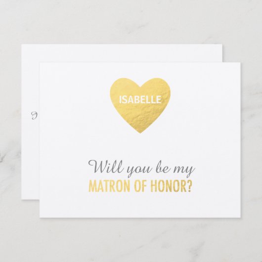 Zal je mijn matron zijn van eer gouden sjabloon? kaart (Voorkant / Achterkant)