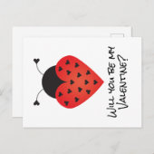 Zal je mijn Valentijn Ladybug Heart Red Black zijn Briefkaart (Voorkant / Achterkant)