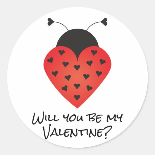 Zal je mijn Valentijn Ladybug Heart Red Black zijn Ronde Sticker (Voorkant)