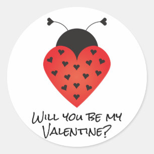 Zal je mijn Valentijn Ladybug Heart Red Black zijn Ronde Sticker