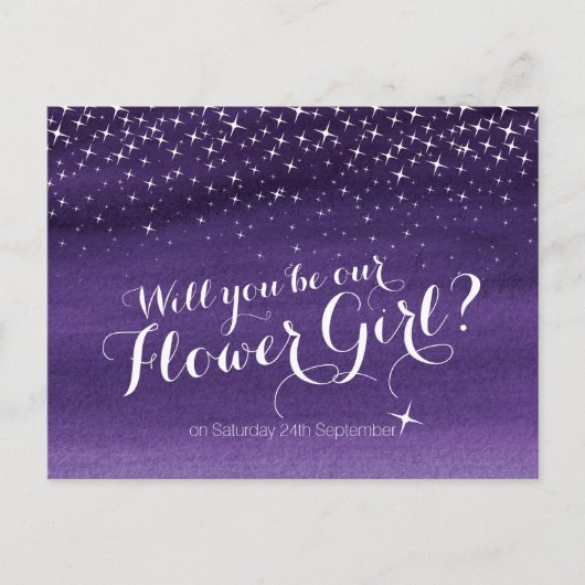 Zal je onze bloem meisje sterrenhemel bruiloft zij aankondigingskaart (Voorkant)