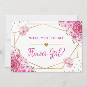 Zal Jij Mijn Bloemenmeisje Roze Rozen Bruiloft Zij Kaart