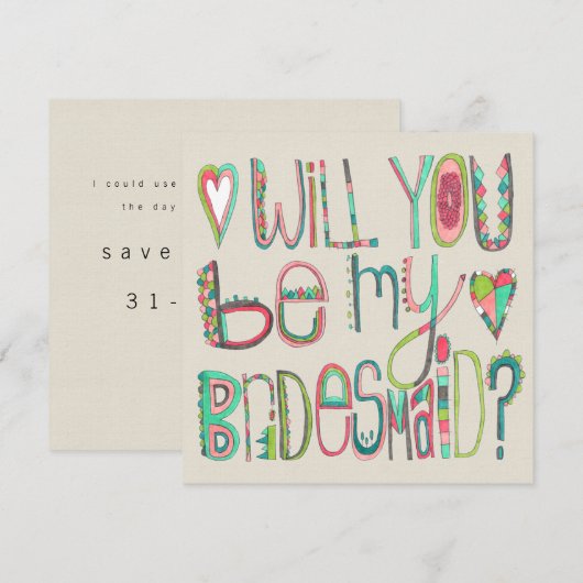 Zal jij mijn Bridesmaid artiest zijn die je downlo Aankondiging (Voorkant / Achterkant)