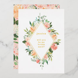 Zal jij mijn Bridesmaid Floral Gold zijn? Folie Uitnodiging