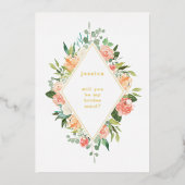 Zal jij mijn Bridesmaid Floral Gold zijn? Folie Uitnodiging (Voorkant)