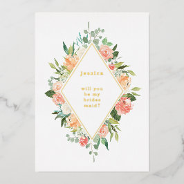 Zal jij mijn Bridesmaid Floral Gold zijn? Folie Uitnodiging