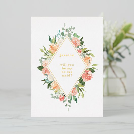 Zal jij mijn Bridesmaid Floral Gold zijn? Folie Uitnodiging (Staand Voorkant)