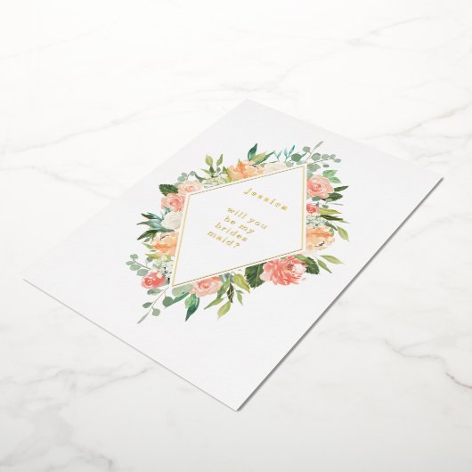 Zal jij mijn Bridesmaid Floral Gold zijn? Folie Uitnodiging (Gedraaid)