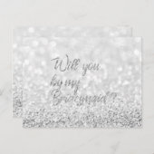 Zal jij mijn Bridesmaid Script Silver Glitter zijn Uitnodiging Briefkaart (Voorkant / Achterkant)