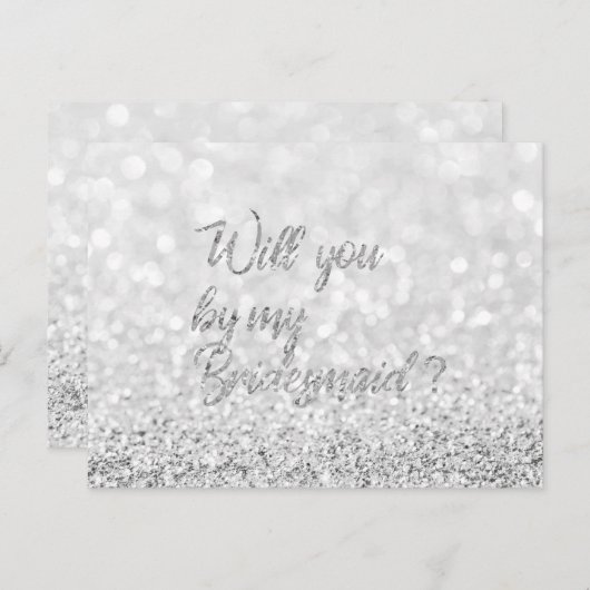 Zal jij mijn Bridesmaid Script Silver Glitter zijn Uitnodiging Briefkaart (Voorkant / Achterkant)
