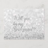 Zal jij mijn Bridesmaid Script Silver Glitter zijn Uitnodiging Briefkaart (Voorkant)