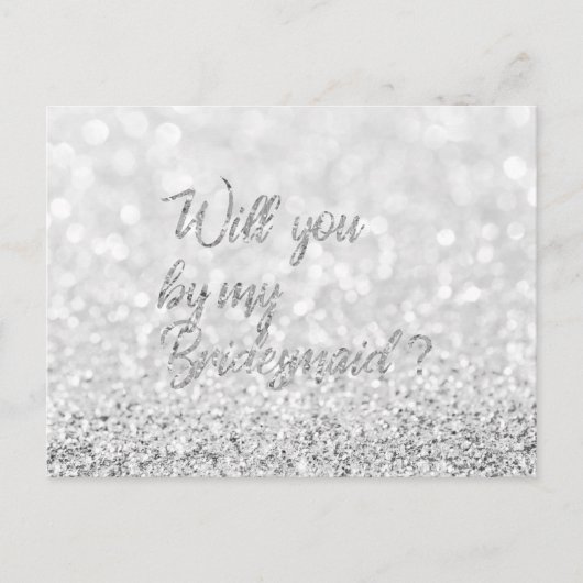 Zal jij mijn Bridesmaid Script Silver Glitter zijn Uitnodiging Briefkaart (Voorkant)