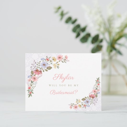 Zal jij mijn Bridesmaid Wildbloemen zijn? Briefkaart (Staand voorkant)