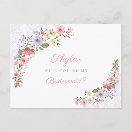 Zal jij mijn Bridesmaid Wildbloemen zijn? Briefkaart (Voorkant)