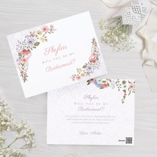 Zal jij mijn Bridesmaid Wildbloemen zijn? Briefkaart