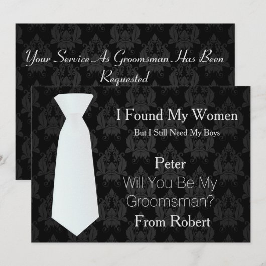 Zal Jij Mijn Bruidsjonker Zijn witte Tie Houten Kaart (Voorkant / Achterkant)