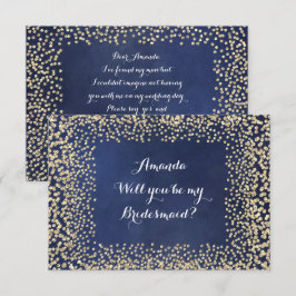 Zal jij mijn bruidsmaïde blauwe marinegoudConfetti Kaart