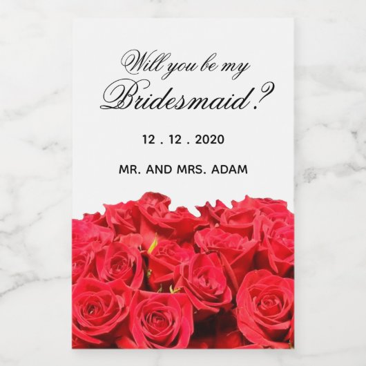 Zal Jij Mijn Bruidsmeisje Zijn Rode Rozen Mini Wijn Etiket (Enkel label)