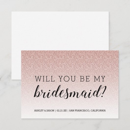 Zal Jij Mijn Bruidsmeisje Zijn Roze Glitter Ombre Kaart (Voorkant / Achterkant)