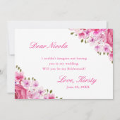 Zal Jij Mijn Bruidsmeisje Zijn Roze Rozen Bruiloft Kaart (Achterkant)