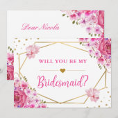 Zal Jij Mijn Bruidsmeisje Zijn Roze Rozen Bruiloft Kaart (Voorkant / Achterkant)