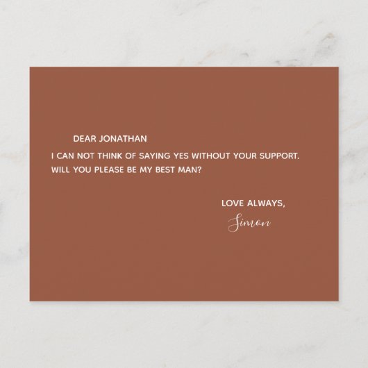 Zal jij mijn getuige zijn, eenvoudig terracotta ui uitnodiging briefkaart (Achterkant)