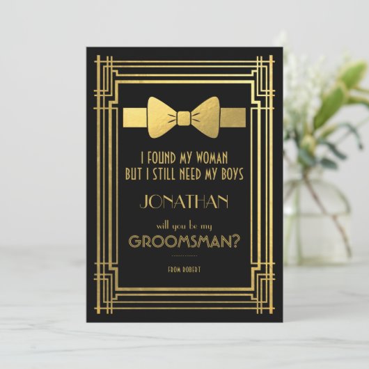 Zal jij mijn Groomsman zijn? | Grote Gatsby Grooms Kaart (Staand voorkant)