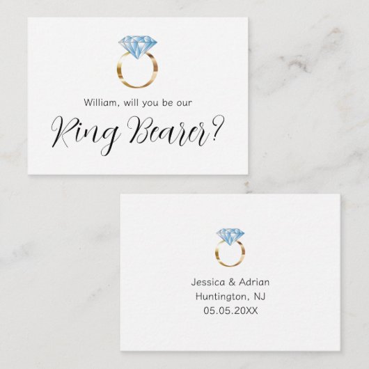 Zal jij onze Ring Bearer Diamond Weddenrennen zijn Notitiekaartje (Voorkant / Achterkant)